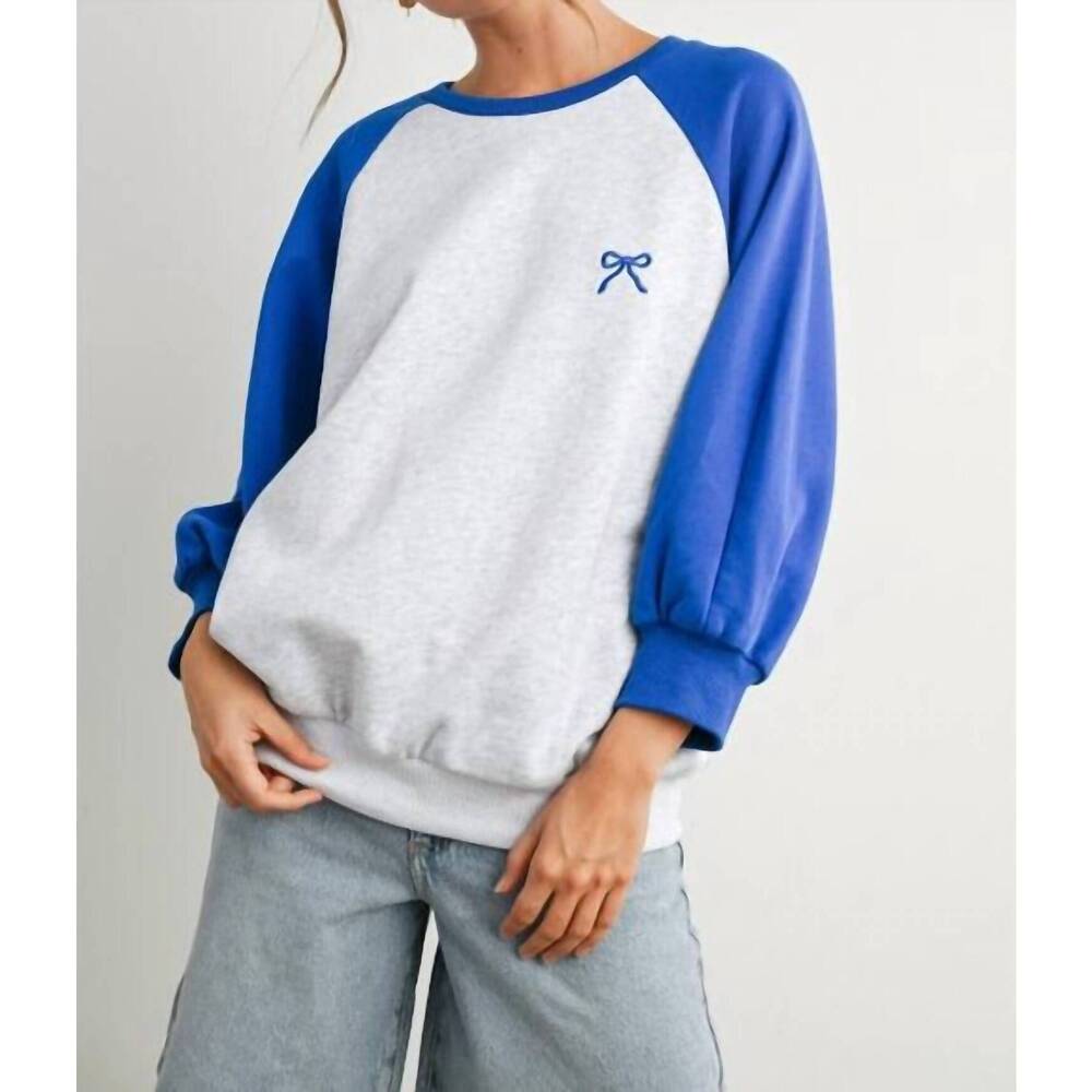 NEW BUTTERMELON sweetheart varsity top in grey/blue